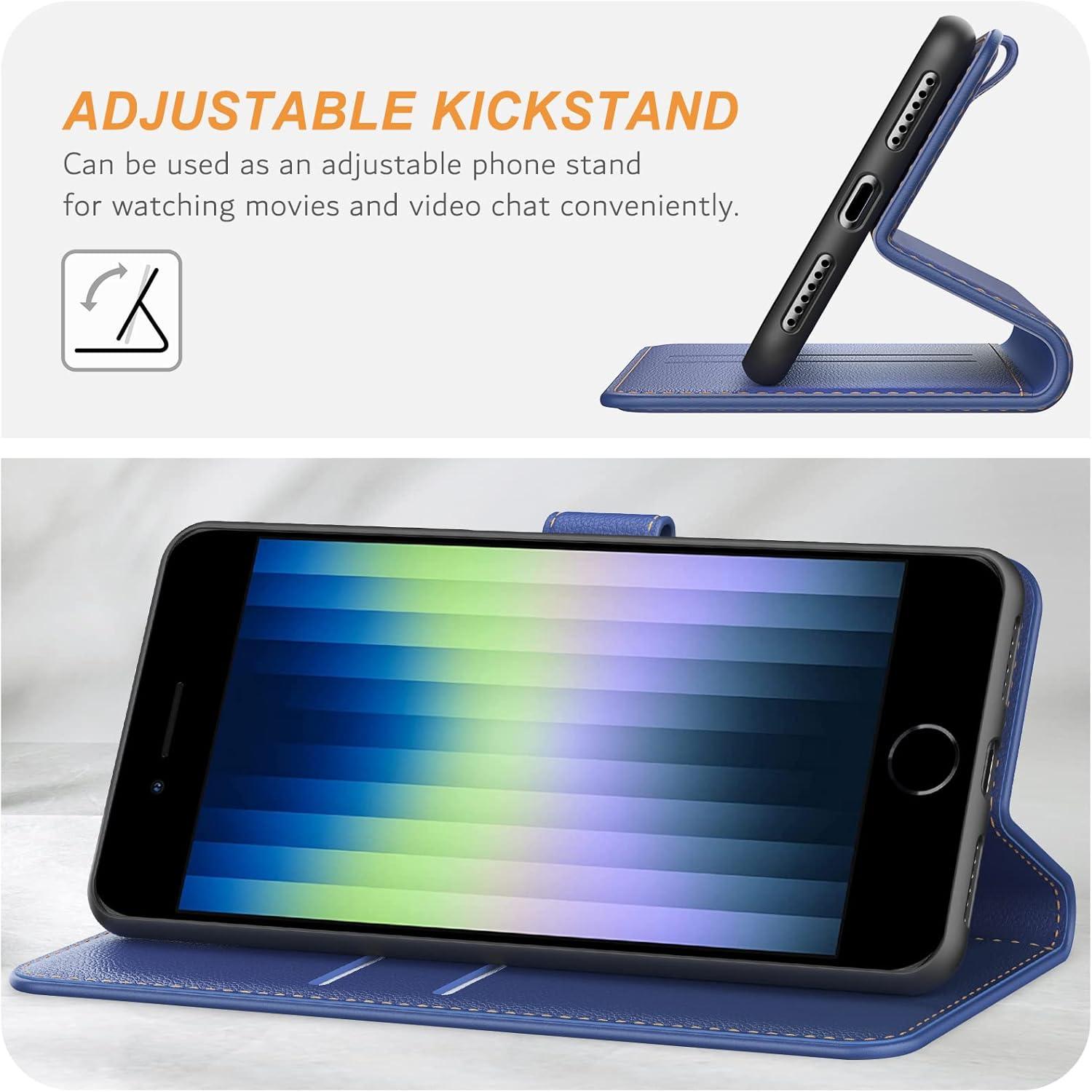Premium Leder Handyhülle für iPhone SE 2022 5G 2020 7/8, Blau