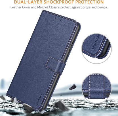 Premium Leder Handyhülle iPhone SE SE2 7/8 Blau Magnet Standfunktion