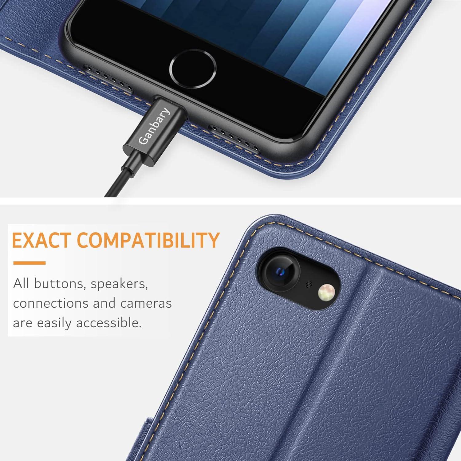 Premium Leder Handyhülle iPhone SE SE2 7/8 Blau Magnet Standfunktion