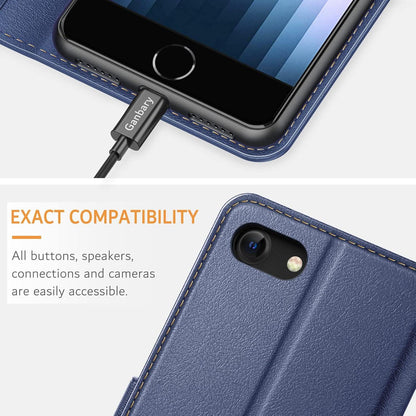 Premium Leder Handyhülle iPhone SE SE2 7/8 Blau Magnet Standfunktion