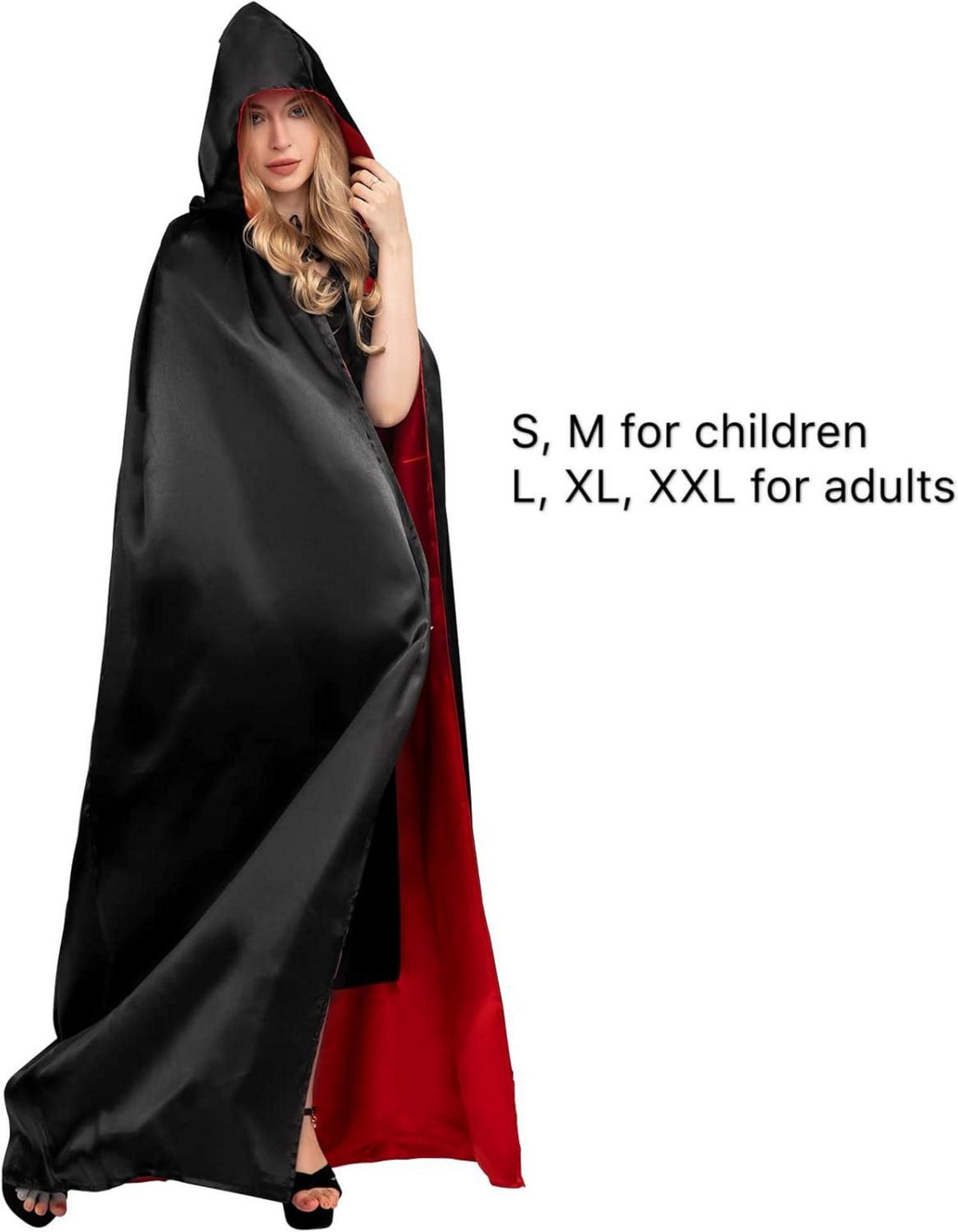 Unisex Umhang mit Kapuze Schwarz Rot Dracula Vampir Halloween Kostüm