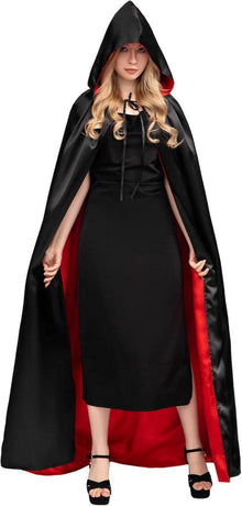 Schwarzer Roter Umhang mit Kapuze für Halloween Medieval Cosplay