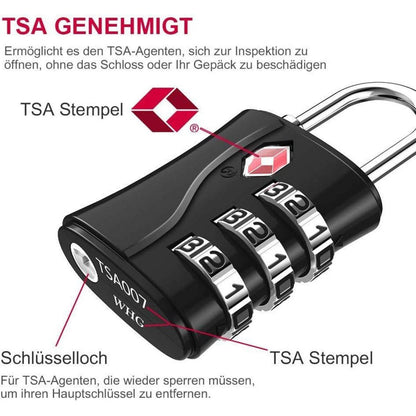 ZHEGE TSA Gepäckschloss 3 Stellige Zahlen Vorhängeschloss