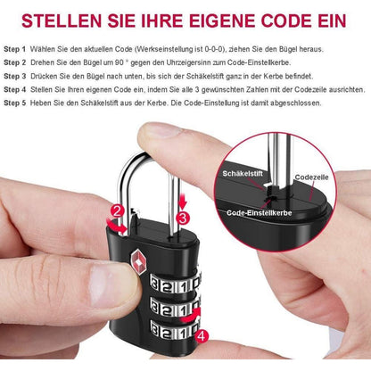ZHEGE TSA Gepäckschloss 3 Stellige Zahlen Vorhängeschloss