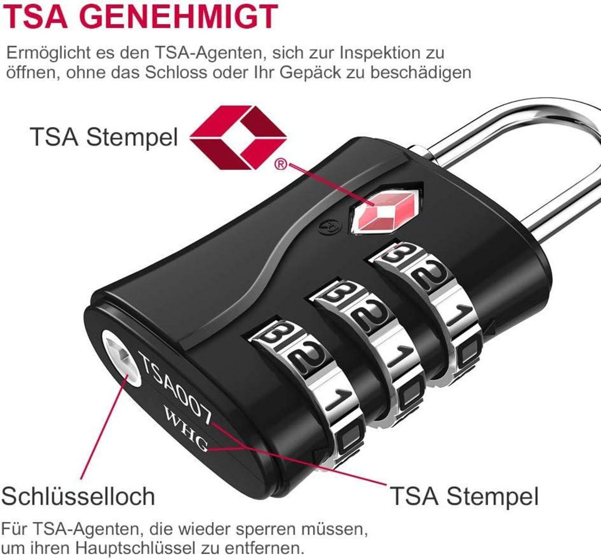ZHEGE TSA Gepäckschloss 3 Stellige Zahlen Vorhängeschloss