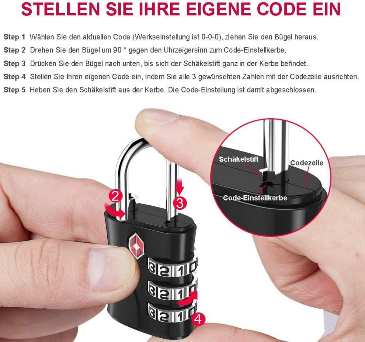 TSA Schloss für Koffer und Rucksäcke, 3 Stellig - Roségold