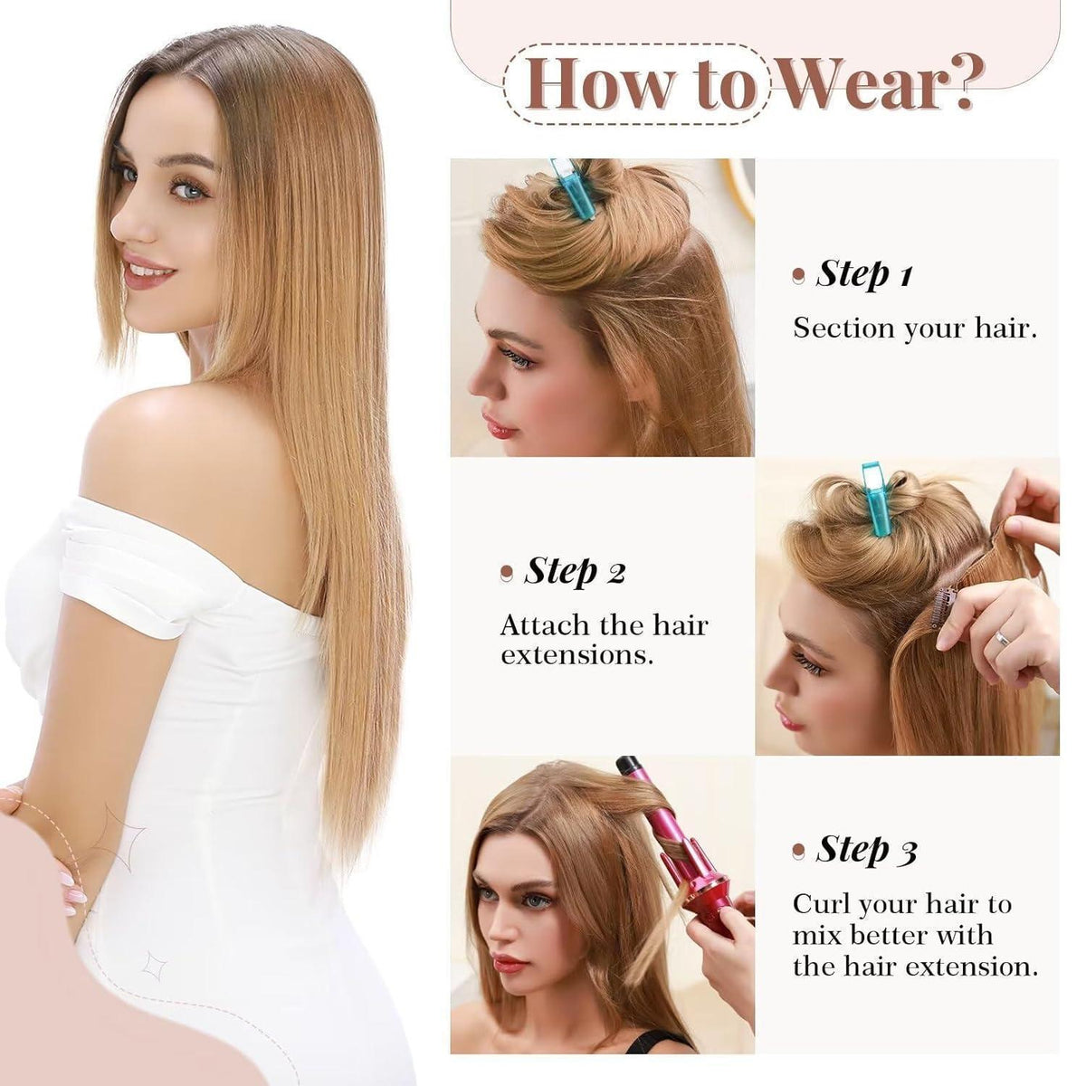 Dunkelbraune Clip-in Haarverlängerung – 66cm, 140g, 8 Tressen