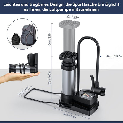 Fahrradpumpe mit Manometer Mini tragbar 11bar 160PSI