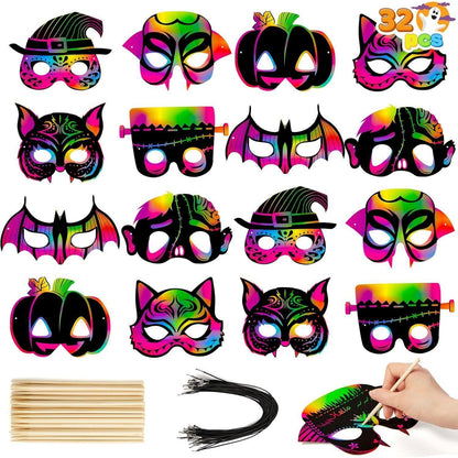 JOYIN 32-teiliges Halloween-Kratzmasken-Set mit 8 Designs