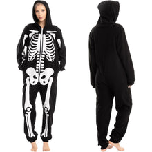 Halloween Skelett Unisex Onesie Pyjama Erwachsene Schwarz