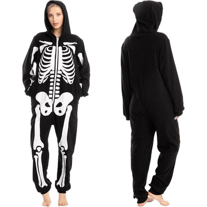 Halloween Skelett Unisex Onesie Pyjama  Erwachsene Schwarz