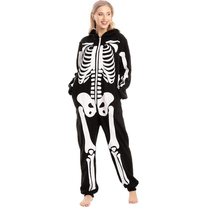 Halloween Skelett Unisex Onesie Pyjama  Erwachsene Schwarz