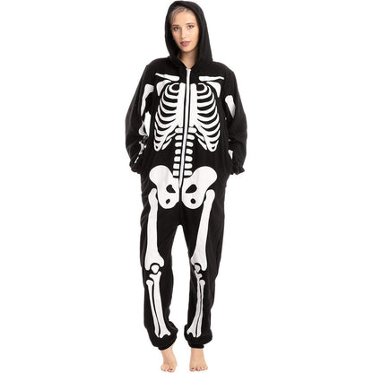 Halloween Skelett Unisex Onesie Pyjama  Erwachsene Schwarz