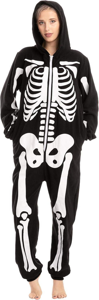 Halloween Skelett Unisex Onesie Pyjama  Erwachsene Schwarz