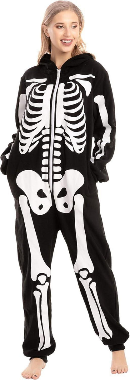 Halloween Skelett Tier Onesie Pyjama Erwachsene Plüsch Jumpsuit