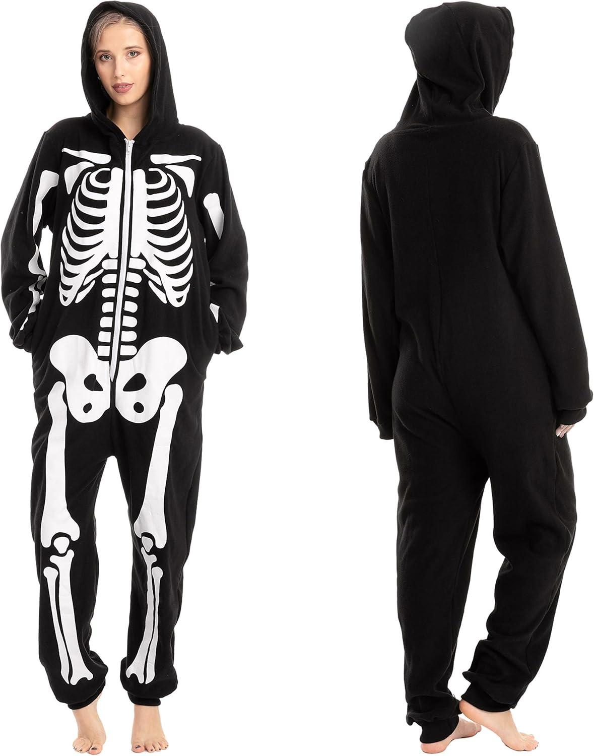 Halloween Skelett Unisex Onesie Pyjama Cosplay Kostüm Schwarz