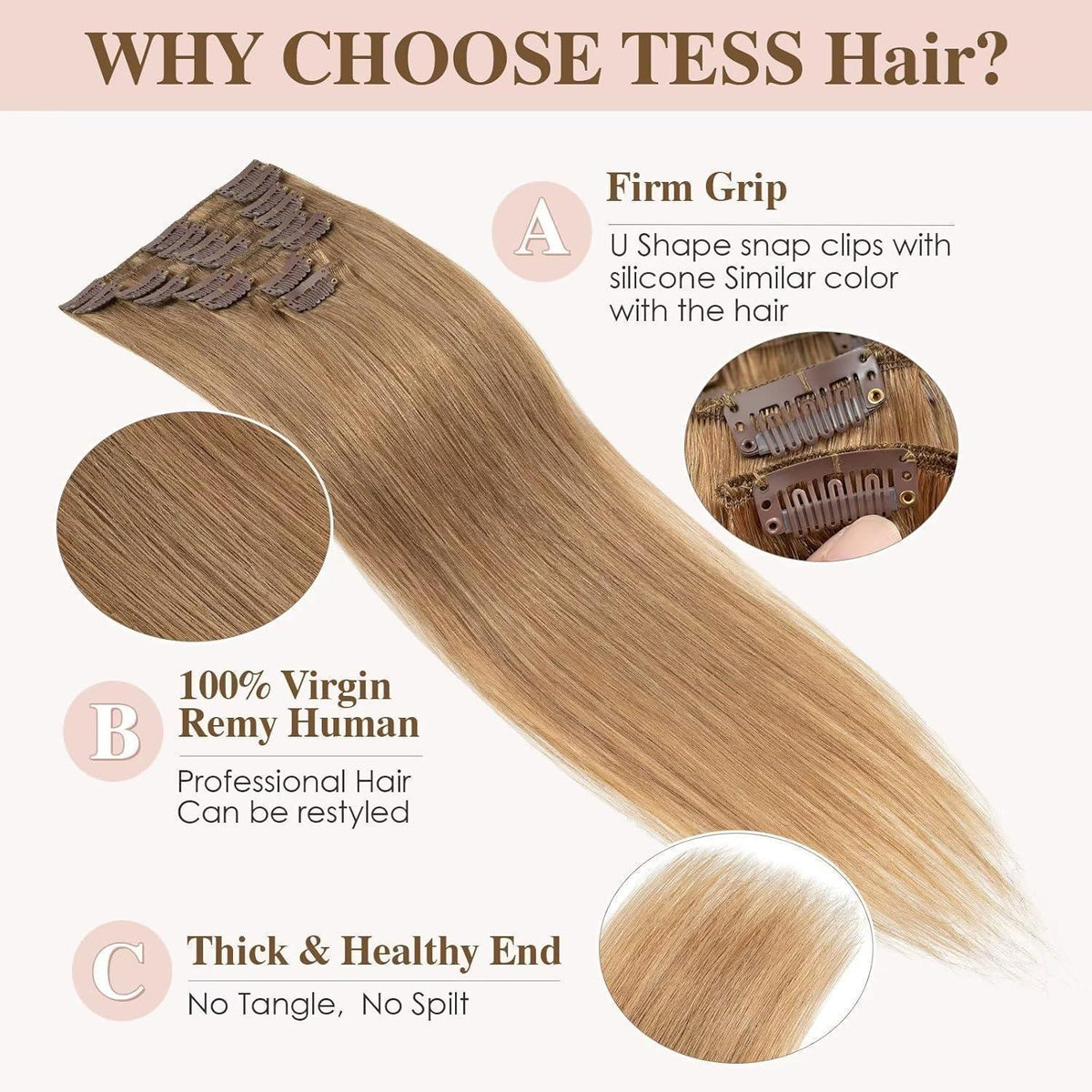 Echthaar Clip-In Extensions Dunkelblond 50cm