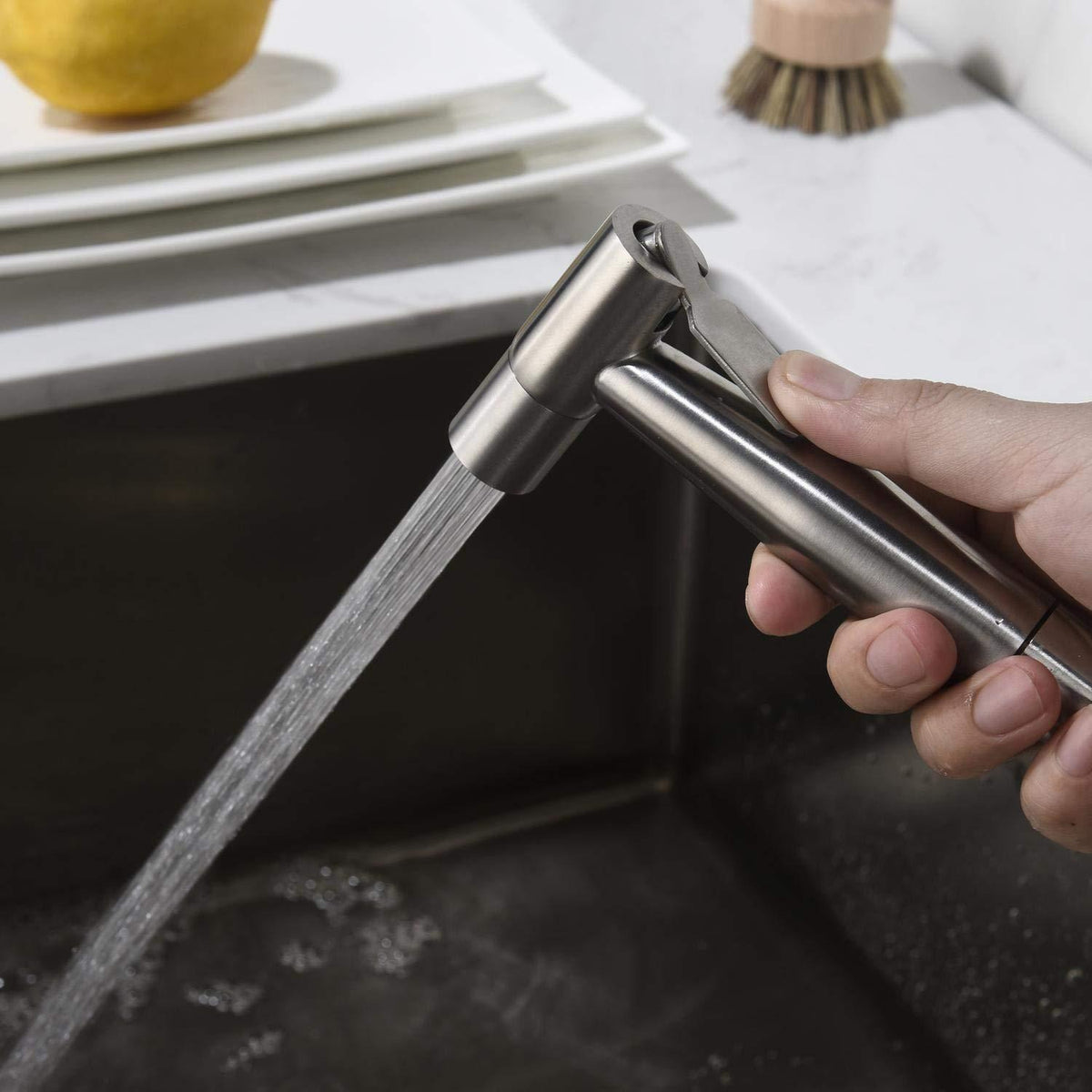 Wandarmatur Küche Edelstahl 360° drehbar mit Spritzpistole