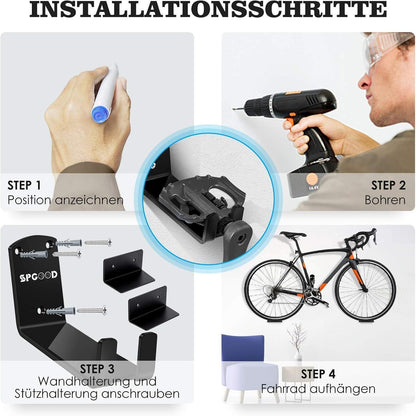 Fahrrad Wandhalterung 3-in-1 Aufhängung Schwarz 32KG