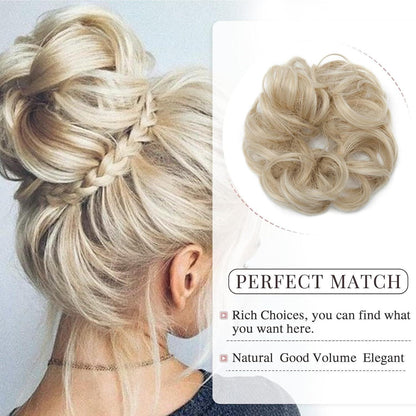Welliges Haarverlängerung Dutt-Haargummi Aschblond Mix Bleichblond