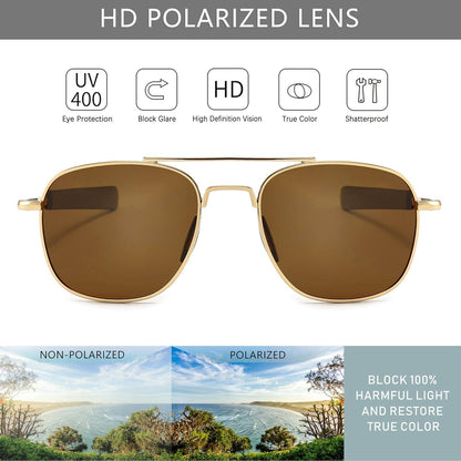 Polarisierte Militär Sonnenbrille Pilotenstil Gold/Braun