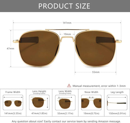Polarisierte Herren Piloten Sonnenbrille mit Bajonett Tempel Gold Braun
