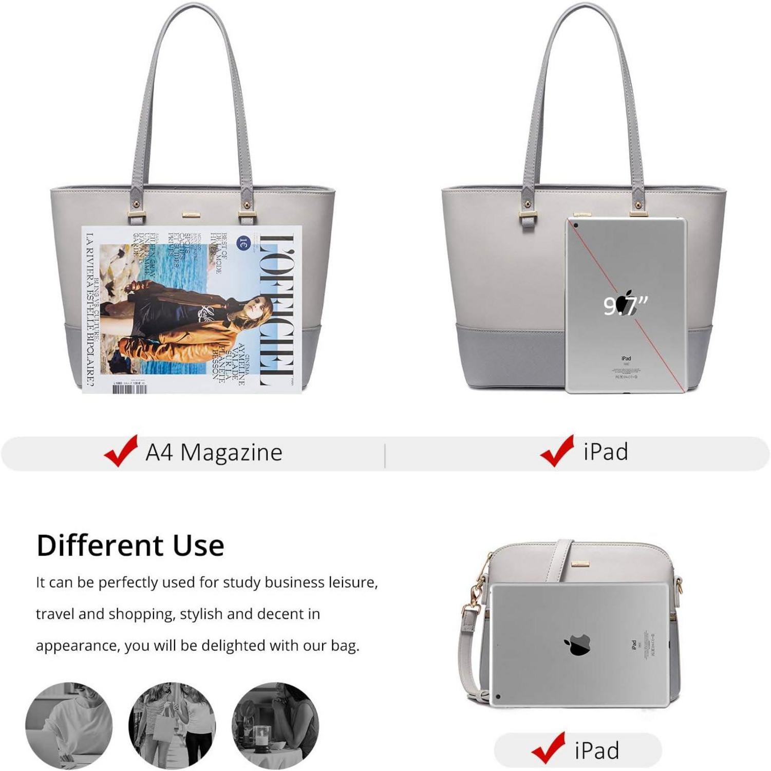 Große Handtasche Damen Set Leder Shopper Schultertasche 3-teilig