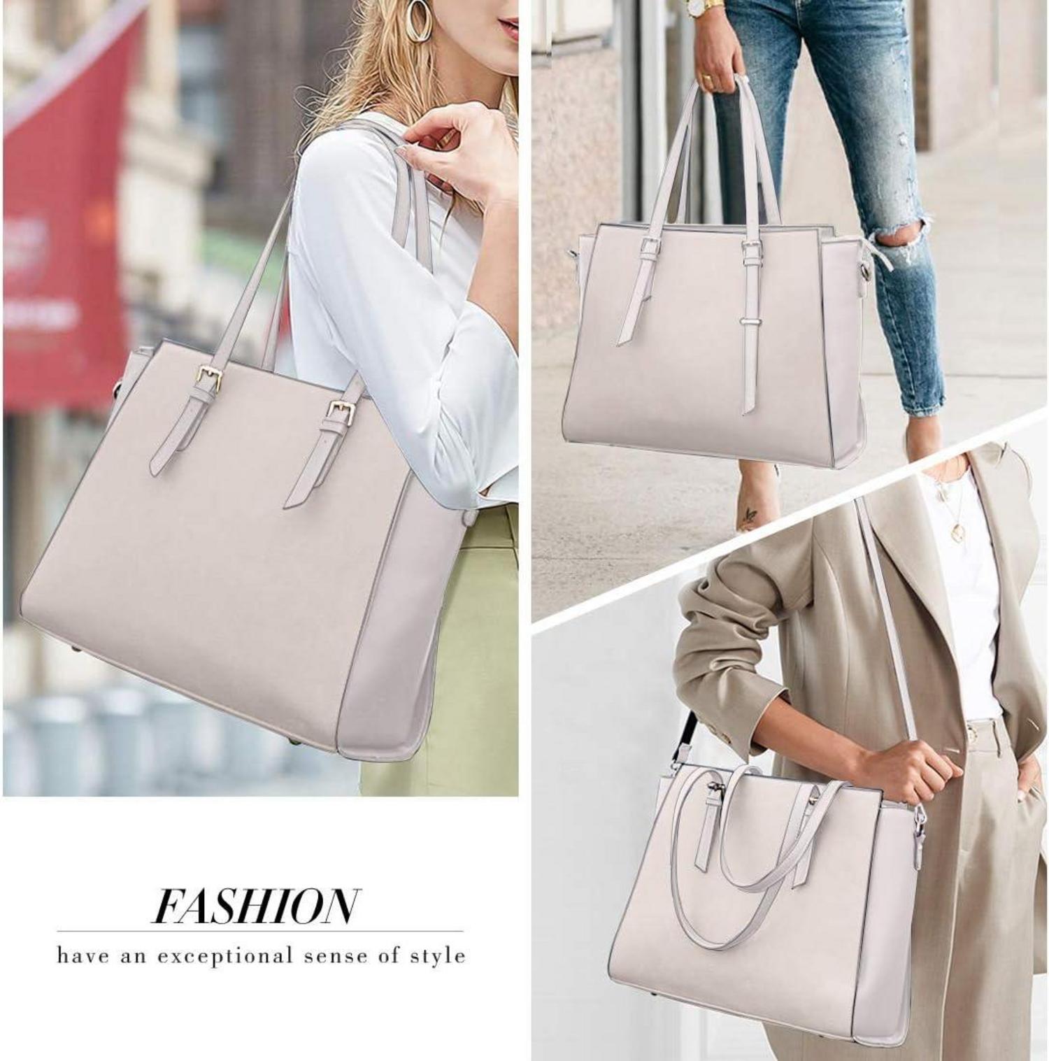 NEWHEY Damen Handtasche Schwarz Groß Leder 15.6 Zoll Laptop Umhängetasche