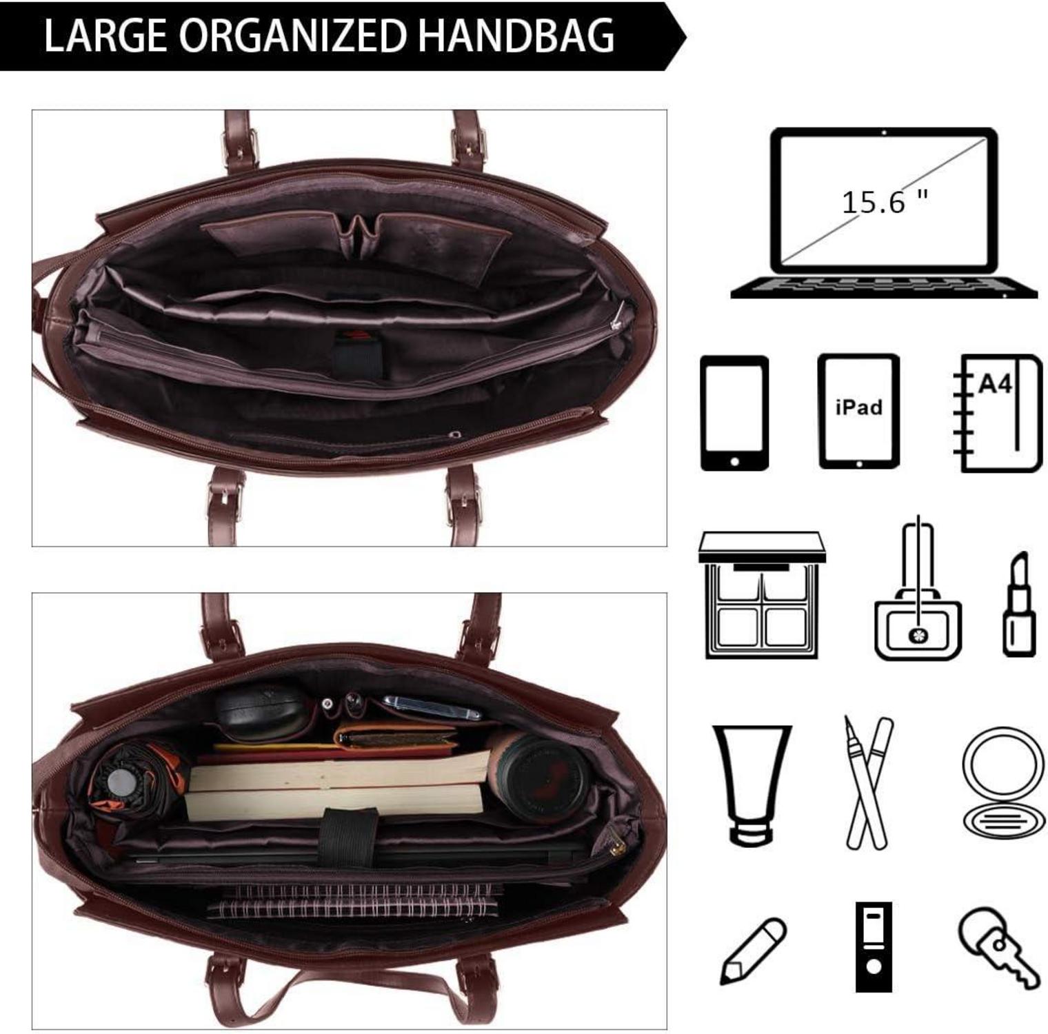 Handtasche Damen Schwarz Groß 15.6 Zoll Laptop Elegant Leder