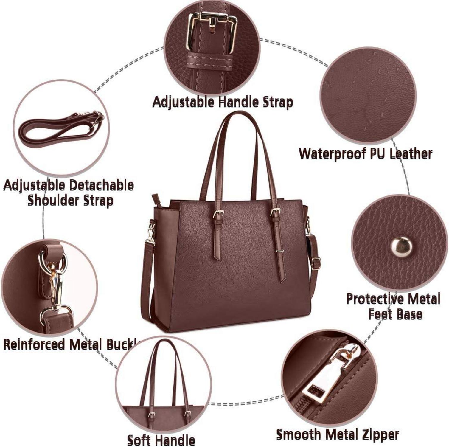 NEWHEY Damen Handtasche Schwarz Groß 15.6 Zoll Laptop Elegant Leder