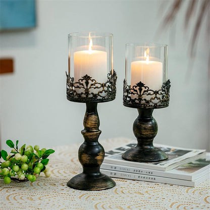Vintage Distressed Black Hurricane Kerzenständer Set 2 Stück