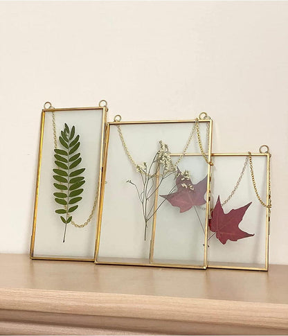 20x20cm Bilderrahmen Kupfer Messing Glas Fotorahmen Gold Geometrische Pflanze