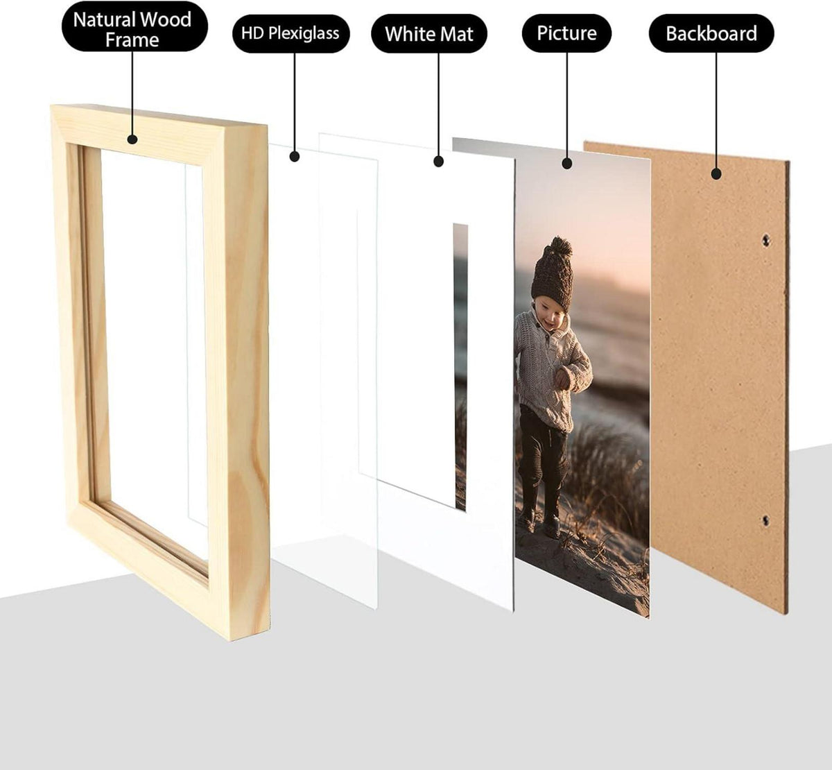 Bilderrahmen Naturholz Acryl-Plexiglas 10x15 15x20 4er-Set