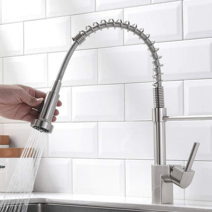 Niederdruck Küchenarmatur mit Brause – Gebürstetes Nickel