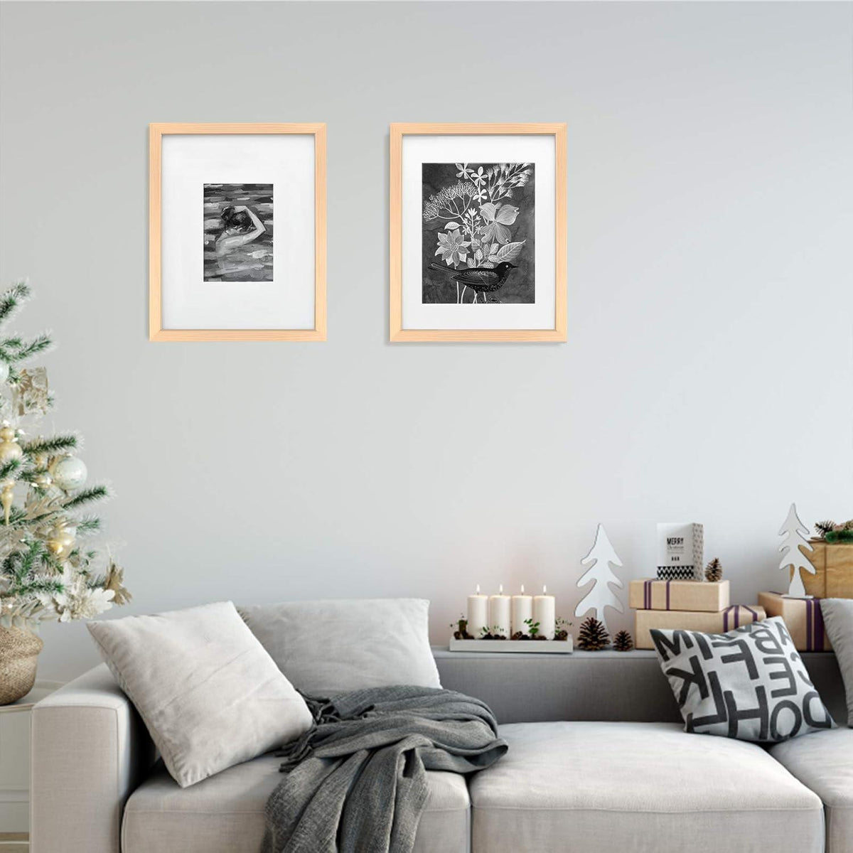 Bilderrahmen 28x36 Naturholz Acrylglas Passepartout 4er-Set
