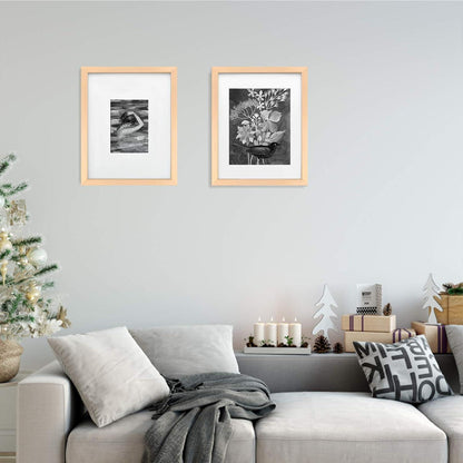 Bilderrahmen 28x36 Naturholz Acrylglas Passepartout 4er-Set