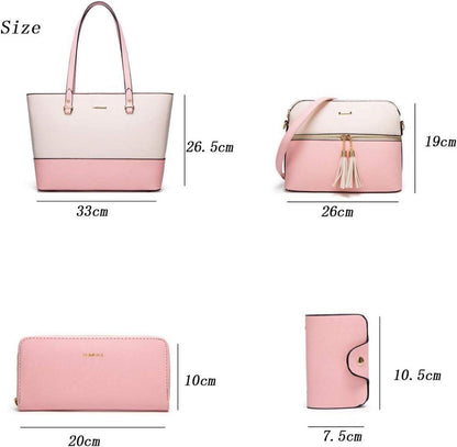 YTL Damen Handtasche 4-teiliges Set Geldbörse in Beige-rosa