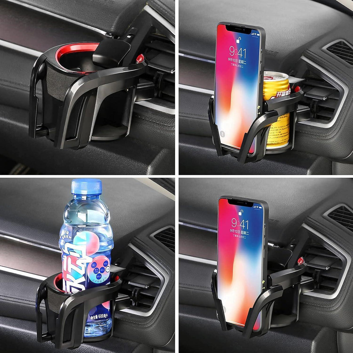 2-in-1 Getränkehalter & Handyhalter für Auto – Schwarz/Rot