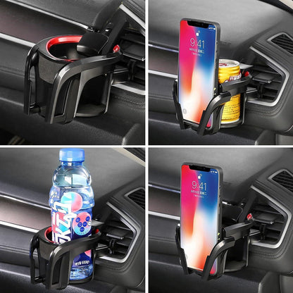 2-in-1 Getränkehalter & Handyhalter für Auto – Schwarz/Rot