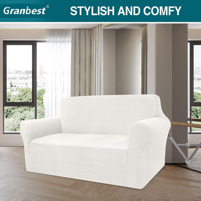 Elastischer Sofabezug 2-Sitzer Creme | Modern & Schutz für Wohnzimmer