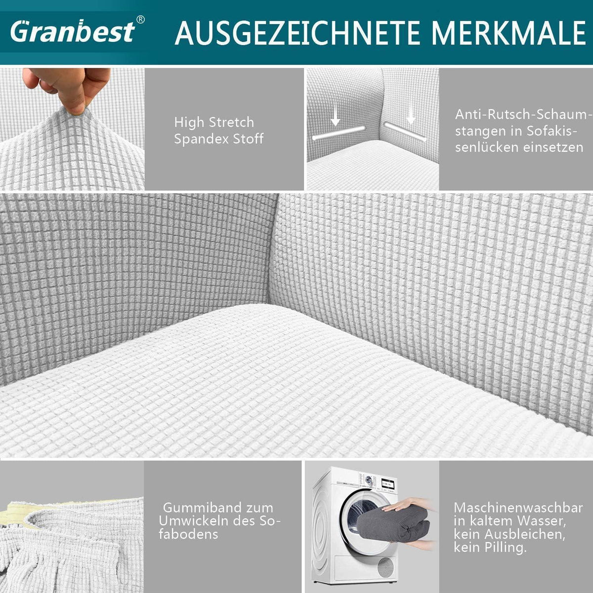 Elastischer Sofabezug 2-Sitzer Creme | Modern & Schutz für Wohnzimmer