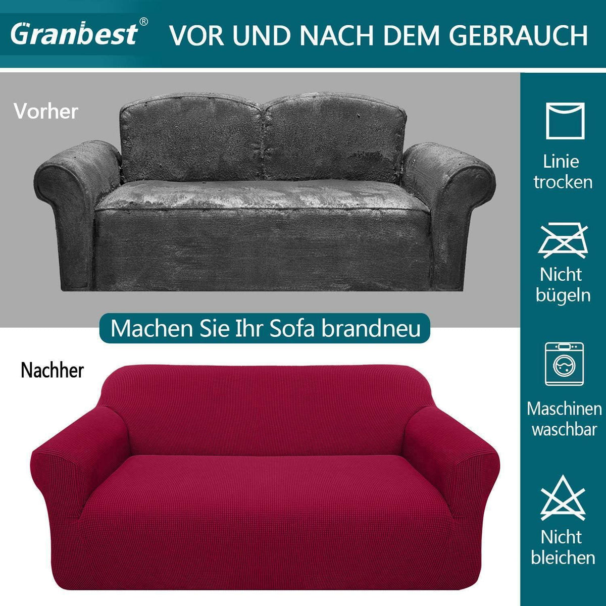 Elastischer Sofabezug 3-Sitzer Weinrot | Modern & Schutz für Wohnzimmer