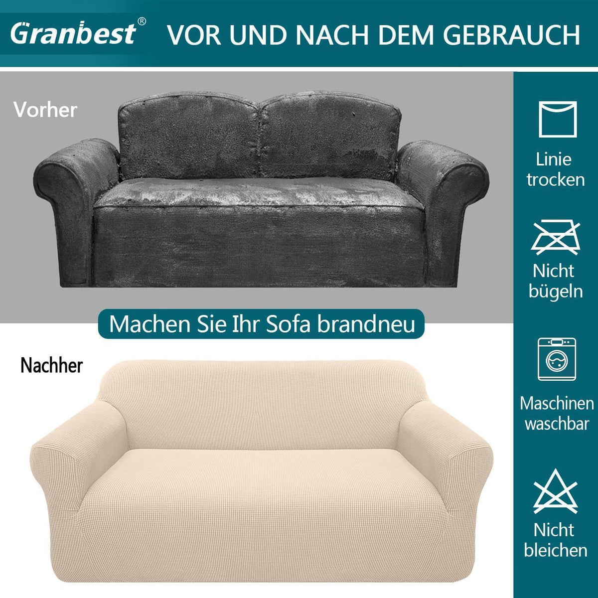 Elastischer Sofabezug 3-Sitzer Beige – Modern & Schutzhülle