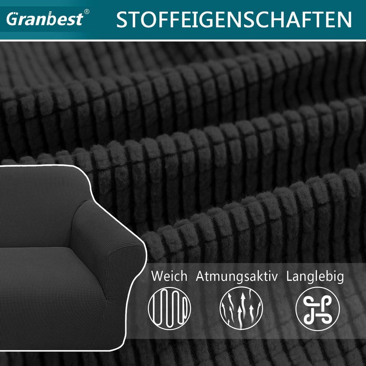 Elastischer Sofabezug 2-Sitzer Schwarz – Modern & Schutz für Ihr Sofa