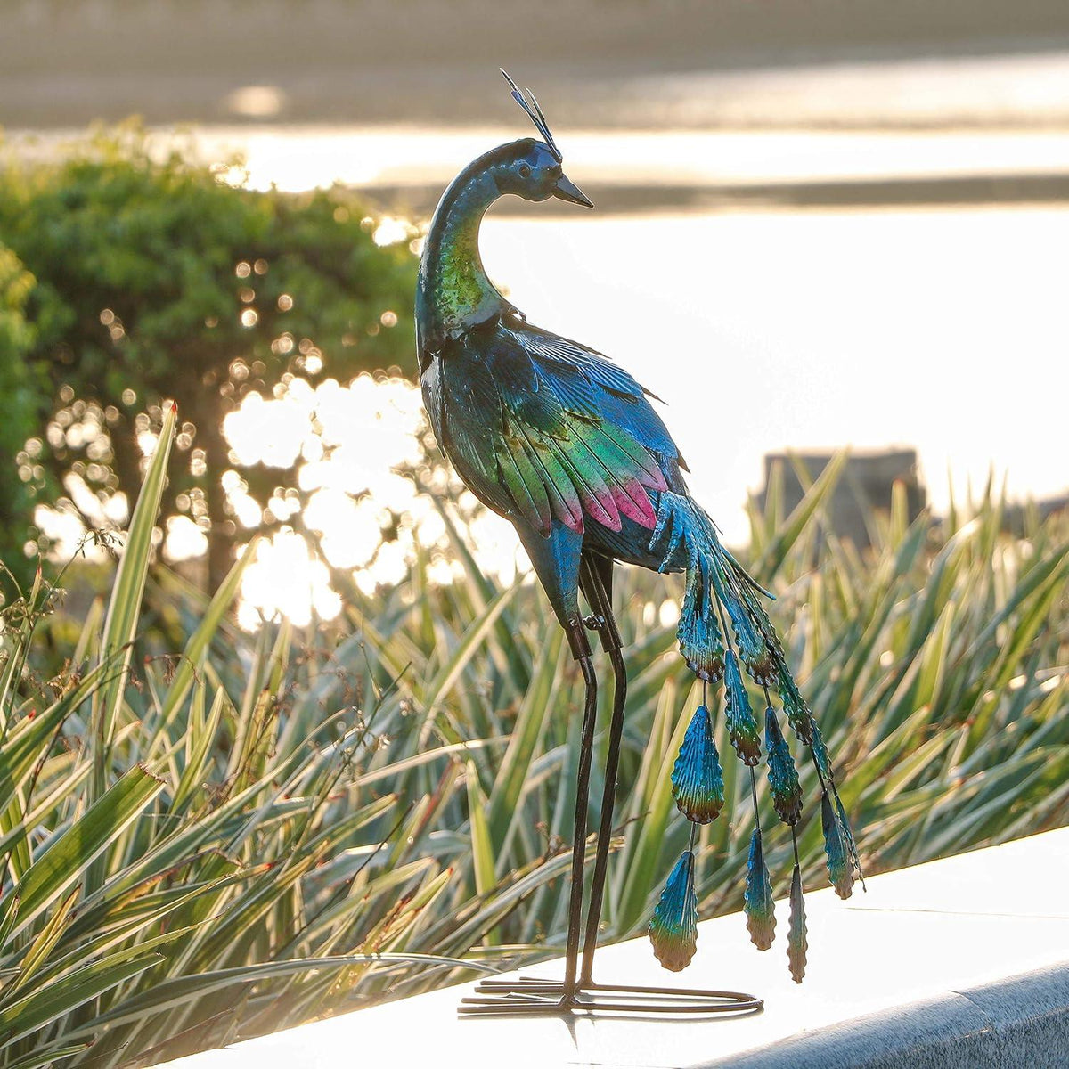 Metall Pfau Gartenfigur 57cm, Wetterfest, für Terrasse