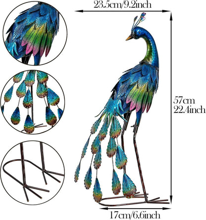 Metall Pfau Gartenfigur für Außen, 57cm, Wetterfest, Terrasse Balkon Hof, Geschenk Frauen
