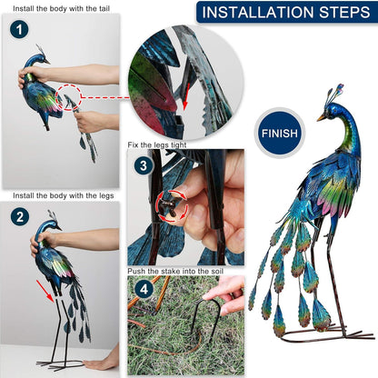 Metall Pfau Gartenfigur 57cm Wetterfest für Draußen, Terrasse, Balkon