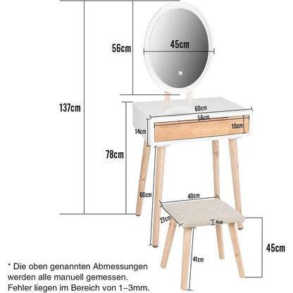 Schminktisch mit LED Spiegel und Schubladen, Kosmetiktisch