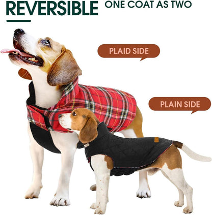 Kuoser Hundemantel Winter Hundejacke 3XL Hellrot Karo-Muster wasserdicht fleece