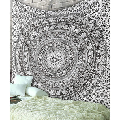 Mandala Wandteppich Baumwolle Grau 230x213 cm